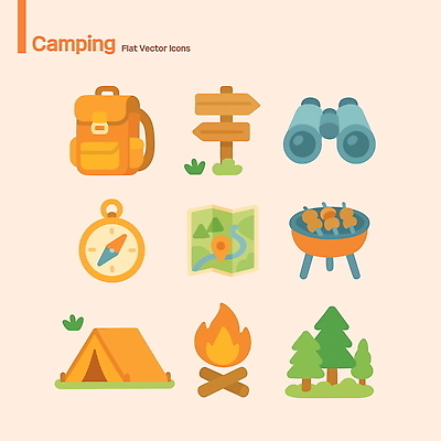 나무 아이콘 여행 지도 배낭 모션 텐트 취미 야외 캠핑 모닥불 바비큐 탐색 숯불 2D아이콘 AI파일 식물 음식 가방 불 레저 캠핑도구 파일형식 벡터