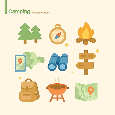 나무 아이콘 여행 지도 배낭 자연 야외 소풍 등산 망원경 캠핑 탐험 나침반 모닥불 바비큐 길안내 2D아이콘 AI파일 식물 음식 가방 불 레저 안내 야외활동 트래킹 생태계 파일형식 벡터