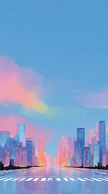 JPG 구름 예술 하늘색 백그라운드 일러스트 자연 하늘 풍경 건물 고층빌딩 일몰 도시 모던 뷰티풀 색감 색채 웅장함 창의성 디지털아트 국내일러스트 AI일러스트 AI콘텐츠 자연요소 건축물 빌딩 파란색 노을 생태계 파일형식