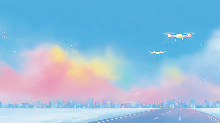 JPG 구름 하늘색 일러스트 하늘 아침 거리 기술 풍경 공중 기계 운전 자유 비행 도시 도심 혁명 드론 경관 국내일러스트 AI일러스트 AI콘텐츠 주간 자연요소 컨셉 모션 파란색 파일형식