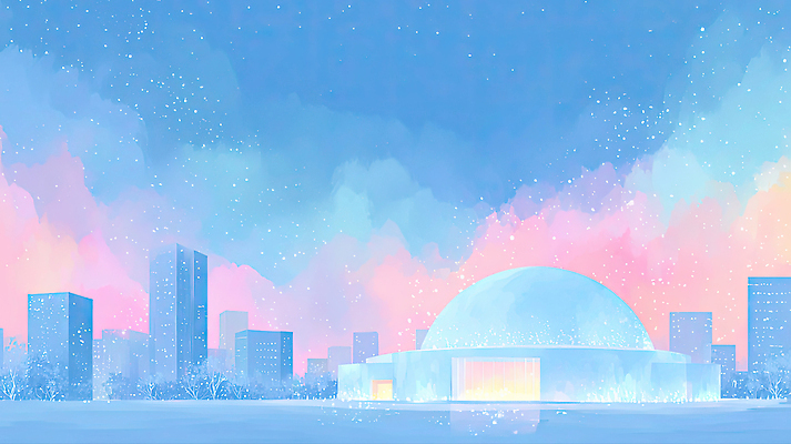 JPG 분홍색 컬러 백그라운드 겨울 일러스트 자연 하늘 날씨 풍경 건물 파란색 평화 눈 도시 차가움 저녁 스카이라인 뷰티풀 환상 국내일러스트 AI일러스트 AI콘텐츠 자연요소 건축물 계절 컨셉 야간 생태계 파일형식