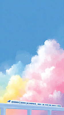 JPG 구름 컬러 여행 백그라운드 이동 일러스트 자연 하늘 날씨 풍경 일상 평화 맑음 기찻길 기차 대기 도시 중력 청명 국내일러스트 AI일러스트 AI콘텐츠 자연요소 육상교통 컨셉 대중교통 라이프 생태계 파일형식