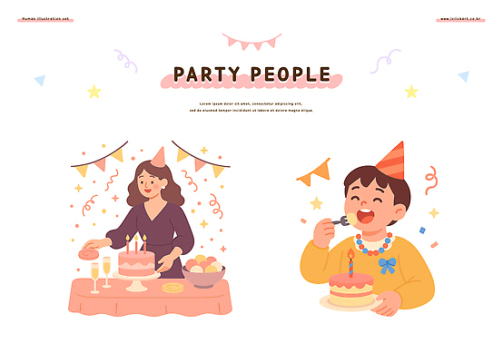 행복 어린이 음식 일러스트 가족 탁자 이벤트 여러명 성인 친구 파티 케이크 기쁨 축하 생일 즐거움 나눔 국내일러스트 AI파일 기념일 감정 가구 다수 컨셉 관계 디저트 사람 파일형식 벡터