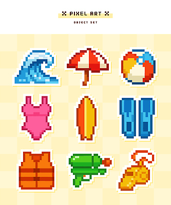 디자인 수영복 파도 컬러 일러스트 모션 놀이 해변 그래픽 여름 수영 게임 서핑보드 비치볼 즐거움 구명조끼 아이템 물총 빨간우산 픽셀 국내일러스트 AI파일 옷 계절 감정 바다 우산 공 바캉스용품 수상스포츠 보드_스포츠 구조용품 파일형식 벡터