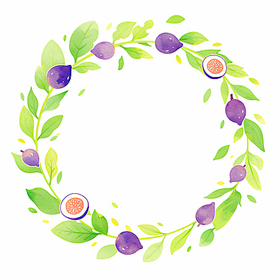 JPG 식물 디자인 예술 백그라운드 잎 과일 일러스트 자연 문구용품 수채화 장식 초록색 연두색 화환 원형 자주색 그림 질감 뷰티풀 국내일러스트 AI일러스트 AI콘텐츠 도형 꽃 컬러 오브젝트 생태계 파일형식