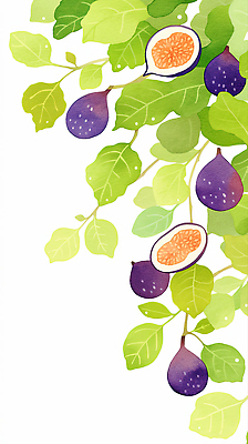 JPG 나무 식물 열매 농업 과일 일러스트 자연 나뭇잎 건강 초록색 여름 보라색 물감 수확 생태계 원예 채색 무화과 뷰티풀 국내일러스트 AI일러스트 AI콘텐츠 계절 산업 컬러 잎 미술 취미 미술도구 파일형식