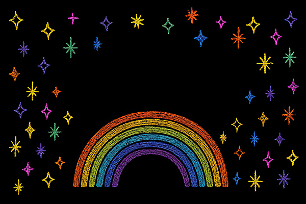 JPG 디자인 별 예술 컬러 백그라운드 무지개 일러스트 상상 장식 꿈 표현 화려 그림 크레파스 조화 창의성 환상 국내일러스트 AI일러스트 AI콘텐츠 자연요소 컨셉 학용품 파일형식