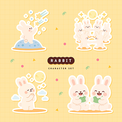 캐릭터 디자인 행복 감정 별 컬러 백그라운드 일러스트 모션 놀이 사랑 친구 귀여움 토끼 즐거움 상상력 의사소통 일러캐릭터 AI파일 자연요소 컨셉 포유류 관계 반려동물 파일형식 벡터