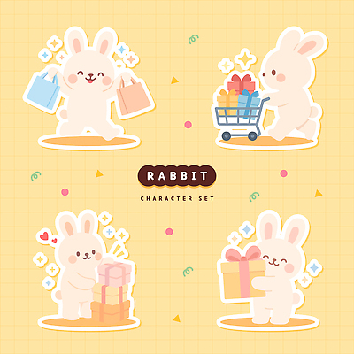 캐릭터 디자인 감정 컬러 백그라운드 일러스트 모션 선물 장식 쇼핑 장난감 귀여움 상점 토끼 미술관 즐거움 이미지 아이템 교감 일러캐릭터 AI파일 컨셉 포유류 반려동물 파일형식 벡터