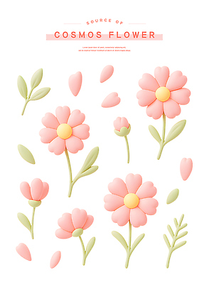 PSD 편집이미지 디자인 꽃잎 꽃 예술 분홍색 백그라운드 잎 패턴 자연 그래픽 장식 코스모스 편집3D 식물 컬러 무늬 3D 생태계 파일형식