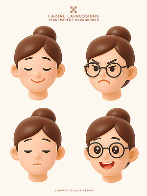 PSD 편집이미지 캐릭터 디자인 감정 안경 무표정 표정 미소 그래픽 3D 귀여움 놀람 찡그림 편집3D 잡화 컨셉 디지털합성 파일형식