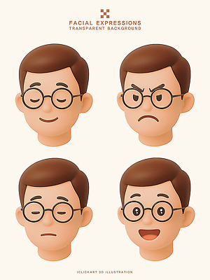 PSD 편집이미지 캐릭터 디자인 감정 안경 표정 웃음 그래픽 3D 슬픔 분노 눈 표현 편집3D 자연요소 잡화 날씨 디지털합성 파일형식