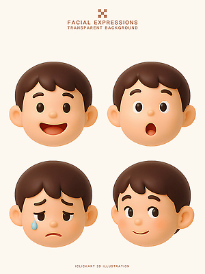 PSD 편집이미지 캐릭터 디자인 감정 표정 웃음 소년 귀여움 놀람 기쁨 슬픔 표현 눈물 우울감 편집3D 남자 어린이 컨셉 3D 파일형식