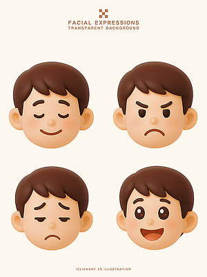PSD 편집이미지 캐릭터 디자인 감정 얼굴 표정 3D 귀여움 기쁨 슬픔 분노 표현 무관심 심플 편집3D 컨셉 신체부위 디지털합성 파일형식