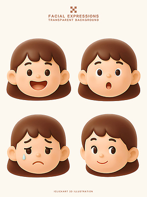 PSD 편집이미지 캐릭터 디자인 감정 얼굴 3D 놀람 기쁨 슬픔 효과 편집3D 표정 신체부위 디지털합성 파일형식