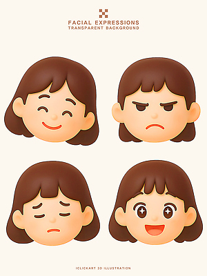 PSD 편집이미지 캐릭터 여자 감정 표정 웃음 3D 귀여움 디지털 기쁨 슬픔 분노 디지털아트 편집3D 컨셉 사람 디지털합성 파일형식