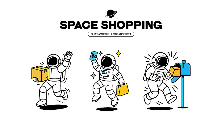 캐릭터 과학 일러스트 모션 상상 일상 쇼핑 쇼핑백 우주 도전 우주비행사 우주선 즐거움 소포 탐사 우주여행 일러캐릭터 AI파일 감정 여행 가방 라이프 배송 파일형식 벡터