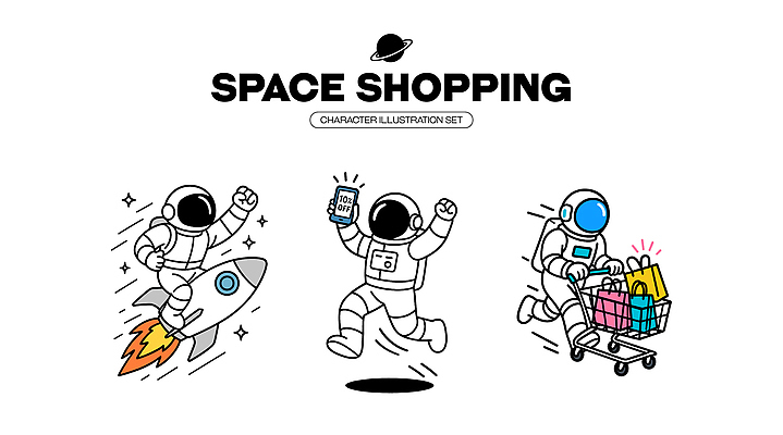 캐릭터 패션 일러스트 모션 아이디어 스마트폰 쇼핑 컬러풀 우주 상점 행성 로켓 탐험 우주비행사 우주선 장바구니 즐거움 오브젝트 드로잉 우주여행 일러캐릭터 AI파일 감정 컬러 여행 컨셉 미술 핸드폰 스마트기기 바구니 파일형식 벡터