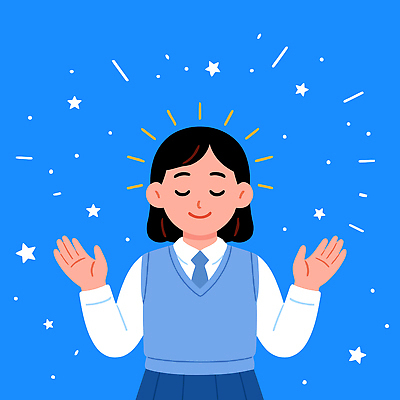 행복 감정 교복 어린이 포즈 일러스트 상상 표정 사랑 미소 소녀 빛 평화 우주 꿈 수능 마음 수험생 파란배경 긍정 별빛 동심 국내일러스트 AI파일 옷 여자 별 백그라운드 컨셉 고등학생 사람 파란색 시험 파일형식 벡터