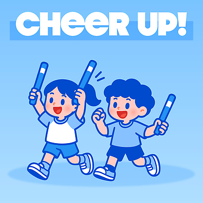 행복 어린이 일러스트 응원 모션 놀이 협력 밝음 야외 파란색 친구 달리기 운동 운동장 활발 즐거움 격려 봉 소통 긍정적 국내일러스트 AI파일 감정 컬러 컨셉 스포츠시설 관계 건강 사람 공간 파일형식 벡터