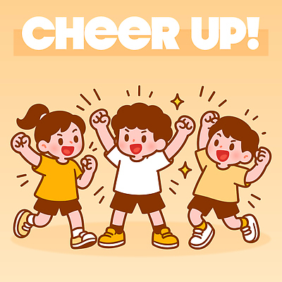 옷 행복 어린이 포즈 신발 일러스트 반바지 응원 모션 협력 웃음 친구 노란색 기쁨 에너지 축하 그룹 즐거움 긍정적 국내일러스트 AI파일 감정 컬러 컨셉 바지 관계 표정 사람 파일형식 벡터