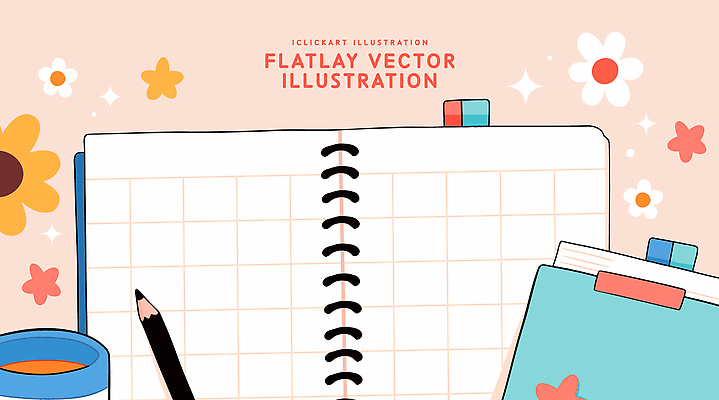 디자인 꽃 컬러 일러스트 문구용품 아이디어 일상 생활 필기구 사각형 사무용품 공책 손그림 감성 창의성 아기자기 국내일러스트 AI파일 도형 식물 컨셉 라이프 오브젝트 파일형식 벡터