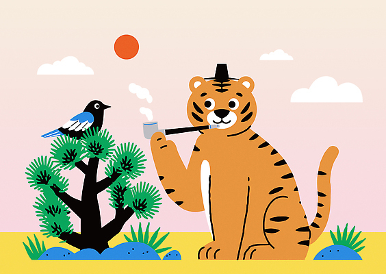 식물 동물 캐릭터 일러스트 자연 조류 담배 대화 귀여움 환경 산책 호랑이 숲 즐거움 흰배경 그림 심플 색감 국내일러스트 AI파일 감정 백그라운드 컨셉 포유류 휴식 말하기 흰색 생태계 파일형식 벡터