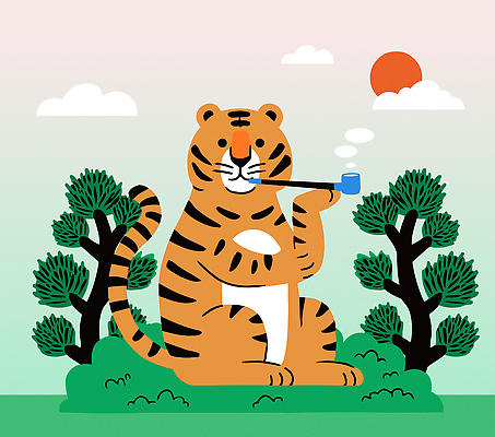 나무 동물 구름 캐릭터 일러스트 곰 자연 하늘 동화 풍경 잔디 초록색 평화 귀여움 호랑이 저녁 즐거움 파이프 상상력 오후 국내일러스트 AI파일 자연요소 식물 감정 컬러 컨셉 포유류 야간 생태계 파일형식 벡터