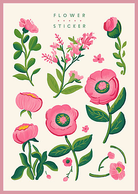 PSD 식물 디자인 꽃 예술 분홍색 컬러 스티커 잎 일러스트 자연 그래픽 장식 정원 봄 자수 구성 뷰티풀 국내일러스트 계절 생태계 파일형식