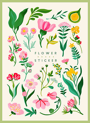 PSD 식물 디자인 꽃 예술 컬러 스티커 패턴 일러스트 자연 문구용품 수채화 그래픽 장식 디지털 인쇄 조화 뷰티풀 국내일러스트 무늬 오브젝트 생태계 파일형식