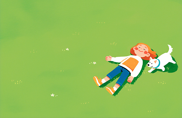 JPG 동물 행복 감정 여유 어린이 일러스트 모션 자연 놀이 휴식 사랑 웃음 소녀 초원 일상 친구 햇빛 강아지 편안함 장면 국내일러스트 AI일러스트 AI콘텐츠 여자 컨셉 관계 표정 사람 라이프 반려동물 태양 감각 개 생태계 파일형식