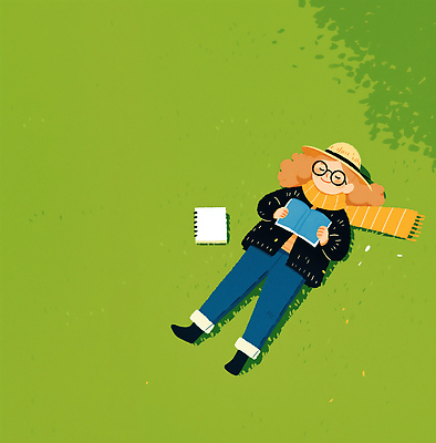 JPG 주간 모자 공원 문화 여유 일러스트 자연 휴식 사람 잔디 취미 책 독서 햇빛 평화 산책 편안함 국내일러스트 AI일러스트 AI콘텐츠 자연요소 식물 잡화 공공시설 감정 컨셉 태양 감각 생태계 파일형식