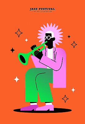 캐릭터 디자인 행복 감정 문화 예술 음악 백그라운드 일러스트 축제 공연 표현 즐거움 그림 트럼펫 재즈 색감 창의성 스타일 국내일러스트 AI파일 문화예술 이벤트 금관악기 파일형식 벡터