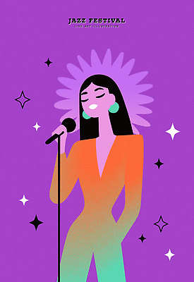 여자 감정 문화 예술 음악 컬러 일러스트 보라색 축제 공연 가수 무대 표현 마이크 즐거움 재즈 창의성 스타일 국내일러스트 AI파일 음향기기 문화예술 사람 이벤트 음악가 파일형식 벡터