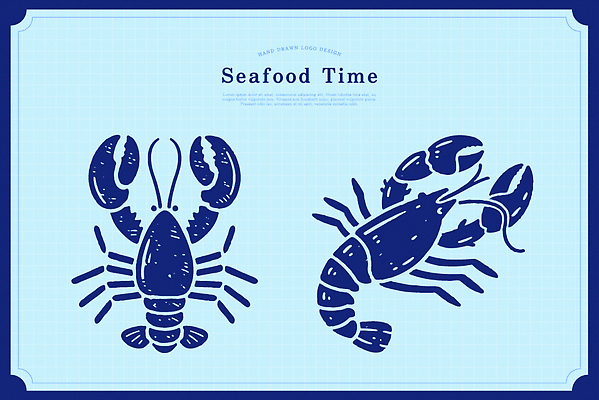 디자인 예술 음식 바다 컬러 백그라운드 일러스트 도안 요리 파란색 해물요리 바닷가재 해산물 복고 이미지 국내일러스트 AI파일 가재 파일형식 벡터