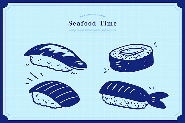 전통 음식 바다 일러스트 식탁 요리 식사 초밥 다양 해물요리 신선 맛 해산물 레시피 먹거리 미각 국내일러스트 AI파일 다수 컨셉 탁자 감각 일본음식 파일형식 벡터