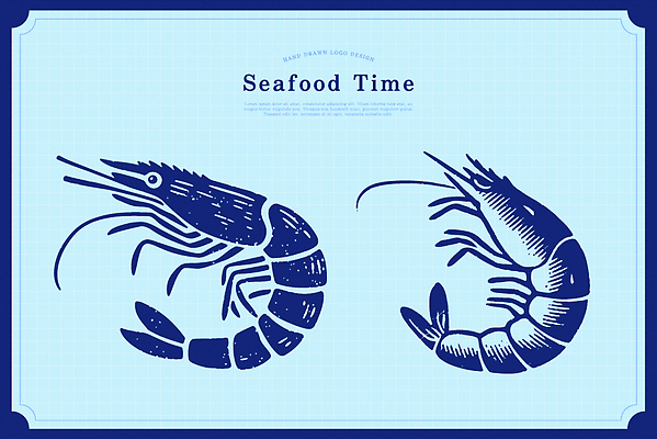 디자인 예술 음식 바다 일러스트 새우 그래픽 장식 파란색 감각 해산물 조화 창의성 국내일러스트 AI파일 컬러 갑각류 파일형식 벡터