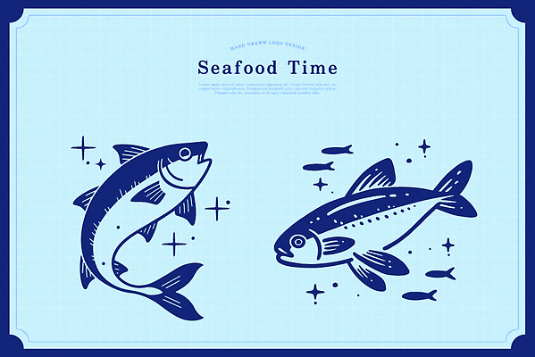 디자인 예술 음식 바다 컬러 일러스트 자연 어류 수중동물 해산물 모던 그림 파란배경 별장식 창의성 국내일러스트 AI파일 동물 별 백그라운드 장식 파란색 생태계 파일형식 벡터