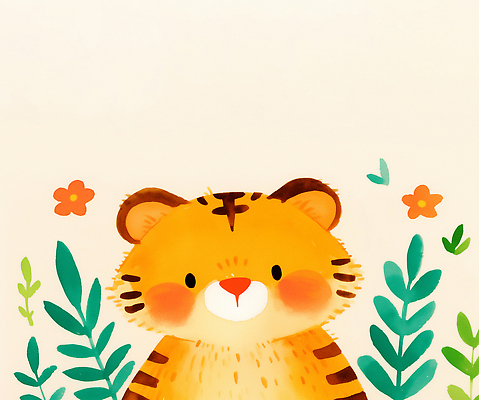 JPG 식물 동물 캐릭터 디자인 꽃 일러스트 자연 동화 귀여움 정원 호랑이 그림 상상력 색감 생동감 아기자기 국내일러스트 AI일러스트 AI콘텐츠 컨셉 포유류 생태계 파일형식