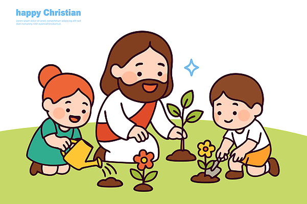 나무 식물 교육 꽃 일러스트 모션 자연 함께함 사랑 믿음 환경 정원 흙 기쁨 성장 예수 소중 물주기 손질 심기 국내일러스트 AI파일 감정 컨셉 신_종교 생태계 파일형식 벡터