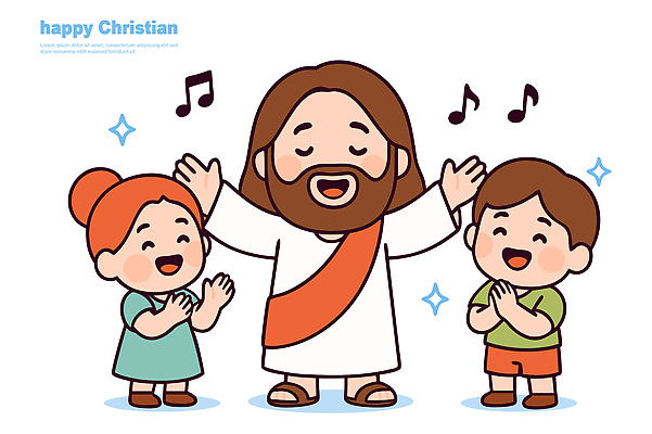 전통 행복 감정 기독교 종교 어린이 음악 일러스트 가족 모션 커뮤니케이션 사랑 웃음 기쁨 표현 예수 그림 찬양 순간 흥미 국내일러스트 AI파일 컨셉 관계 문화예술 표정 사람 신_종교 파일형식 벡터