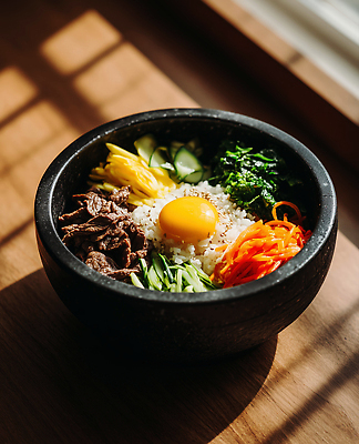 JPG 편집이미지 한식 채소 건강 육류 요리 햇빛 계란 식사 맛 저녁 비빔밥 점심 돌솥 편집실사 AI포토 AI콘텐츠 음식 컨셉 식재료 태양 알 야간 CG 파일형식