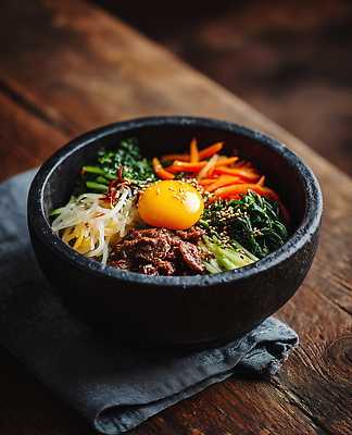 JPG 나무 편집이미지 한식 음식 채소 탁자 건강 육류 요리 계란 식사 비빔밥 노른자 한그릇 편집실사 AI포토 AI콘텐츠 식물 1 가구 식재료 알 CG 파일형식