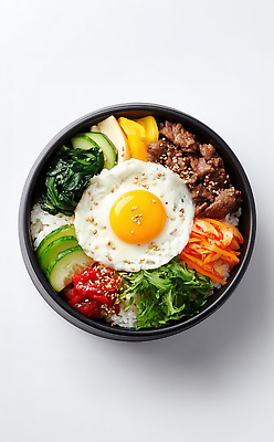 JPG 편집이미지 그릇 한식 채소 육류 요리 식사 고추장 비빔밥 조화 건강식 반숙 색감 편집실사 AI포토 AI콘텐츠 식기 음식 식재료 양념 CG 파일형식