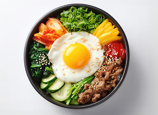 JPG 편집이미지 한식 채소 밥 김치 오이 육류 요리 계란 식사 고추장 비빔밥 시금치 건강식 대파 편집실사 AI포토 AI콘텐츠 음식 식재료 알 양념 CG 파 파일형식