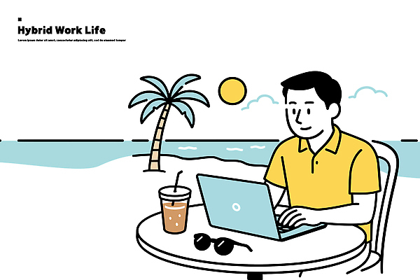 남자 커피 바다 컨셉 일러스트 휴식 풍경 해변 일상 여름 노트북 선글라스 일몰 카페 작업 출장 재택근무 디지털노마드 국내일러스트 AI파일 계절 안경 음료 비즈니스 정보기술 사람 라이프 전자제품 노을 상점 파일형식 벡터