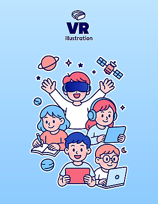 일러스트 모션 놀이 함께함 기술 웃음 학습 우주 디지털 자료 기계 탐험 체험 즐거움 소통 혁명 상상력 창의력 가상현실 국내일러스트 AI파일 교육 감정 컨셉 표정 파일형식 벡터