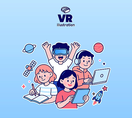 교육 어린이 과학 일러스트 모션 기술 친구 노트북 학습 컴퓨터 태블릿 펜 우주 과학기술 게임 동아리 창의력 가상현실 국내일러스트 AI파일 관계 놀이 사람 전자제품 스마트기기 필기구 파일형식 벡터