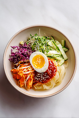 JPG 편집이미지 한식 음식 컬러 채소 건강 여름 계란 식사 신선 면류 고명 고추장 맛 비빔국수 편집실사 AI포토 AI콘텐츠 계절 컨셉 알 양념 CG 국수 파일형식