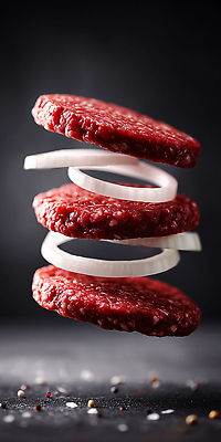 JPG 편집이미지 재료 양파 건강 요리 공중 주방 식사 소고기 신선 맛 패티 섞기 조합 편집실사 AI포토 AI콘텐츠 컨셉 채소 육류 CG 파일형식